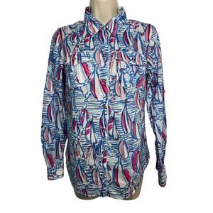 Lilly Pulitzer Women's Size 4 Cruiser Resort Button Long‎ Sleeve Roll Tab Shirt